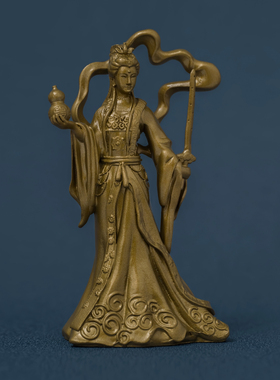 实心黄铜九天玄女娘娘随身像摆件