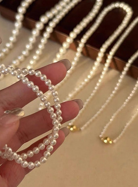 玻璃珠磁吸扣珍珠项链女简约轻奢小众高级小米珠气质百搭锁骨颈链