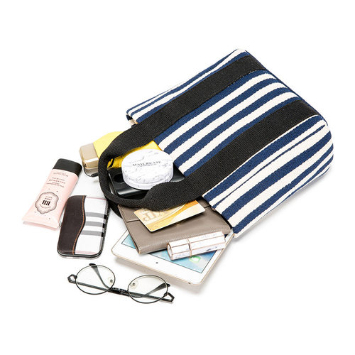 条纹帆布托特包时尚潮流小布包手提女包上班手拎包包2024新款女包 - 图2