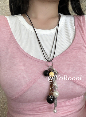 金属海螺流苏长款珍珠毛衣链项链