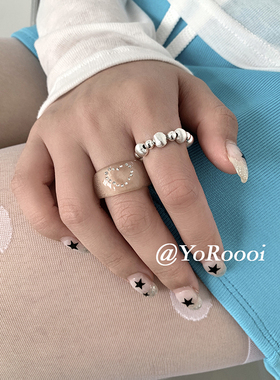 银色拉丝高级感戒指爱心树脂指环