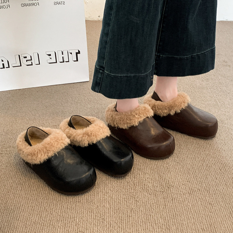 加绒加厚复古厚底豆豆勃肯鞋女2025冬季新款毛毛棉鞋子保暖雪地靴,淘宝优惠券,粉丝福利购,淘宝优惠卷