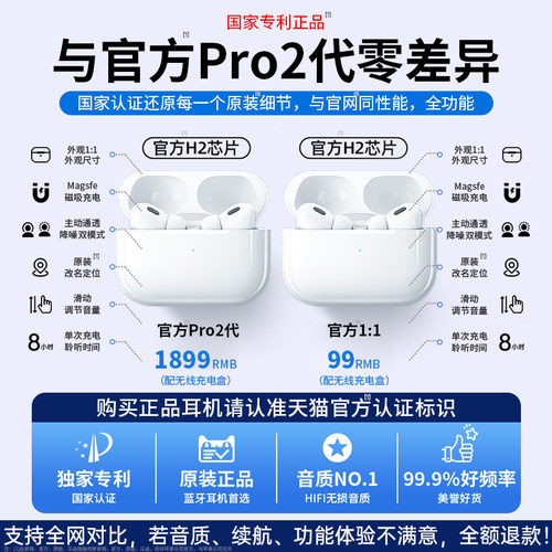 蓝牙耳机无线2024新款华强北旗舰正品降噪五代pro2适用苹果iphone-图0