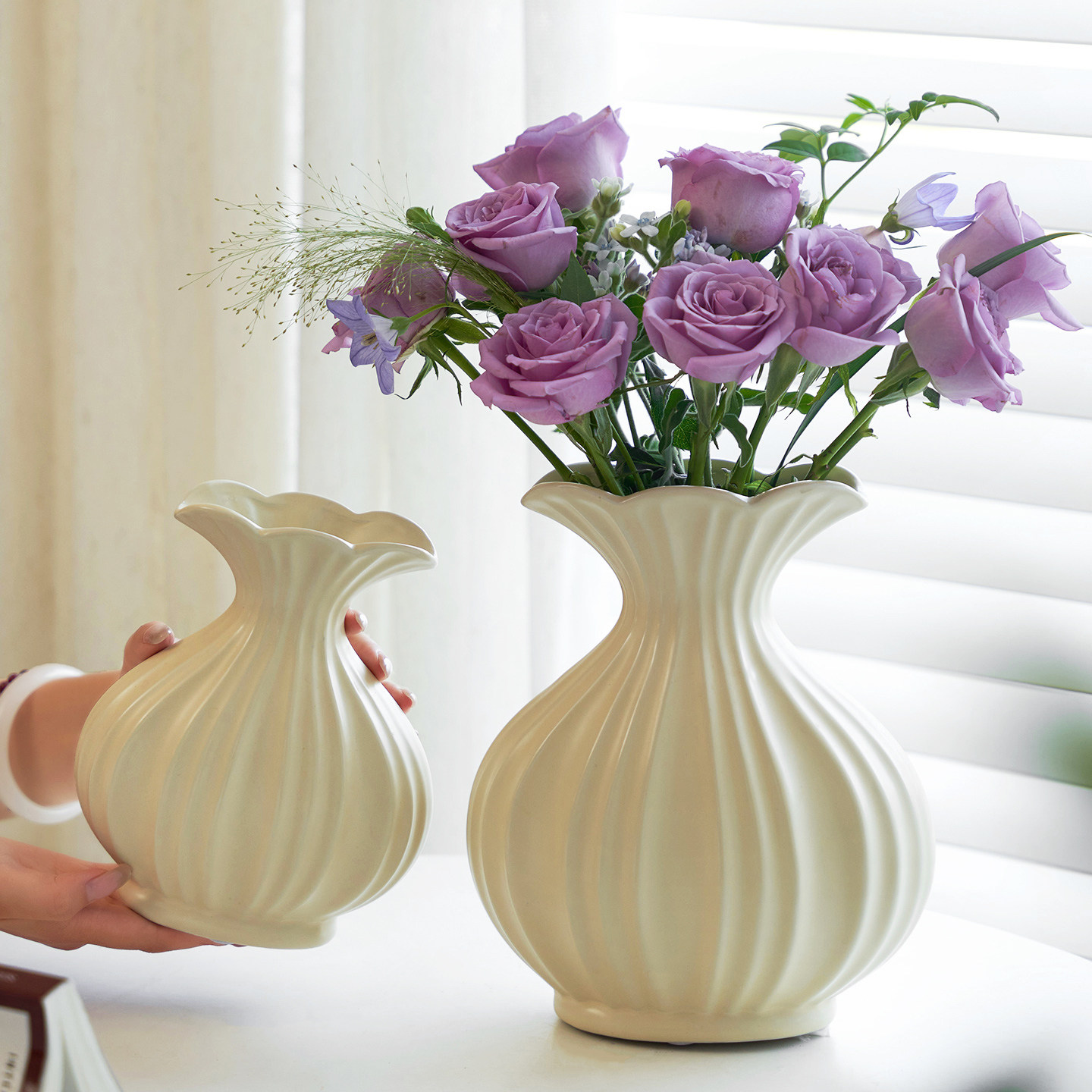 百搭简约小众复古陶瓷花瓶客厅水养鲜花插花餐桌装饰品摆件高级感,淘宝优惠券,粉丝福利购,淘宝优惠卷