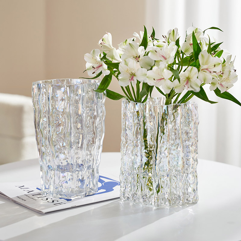简约现代ins风高级感冰川花瓶玻璃透明水养插花鲜花客厅餐桌装饰 - 图2