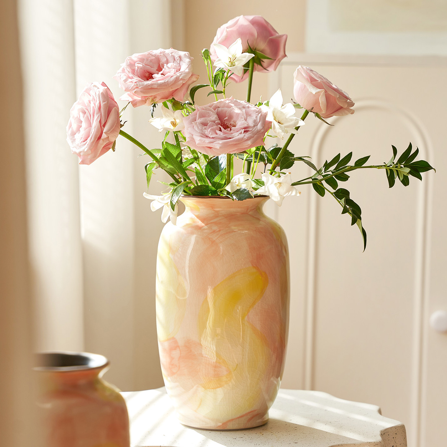 法式创意设计粉黄油画风可水培插花鲜花客厅玄关餐桌装饰摆件花器,淘宝优惠券,粉丝福利购,淘宝优惠卷