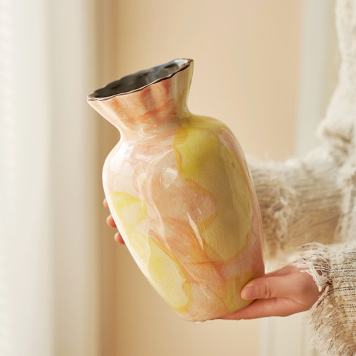 法式创意设计粉黄油画风可水培插花鲜花客厅玄关餐桌装饰摆件花器 - 图3