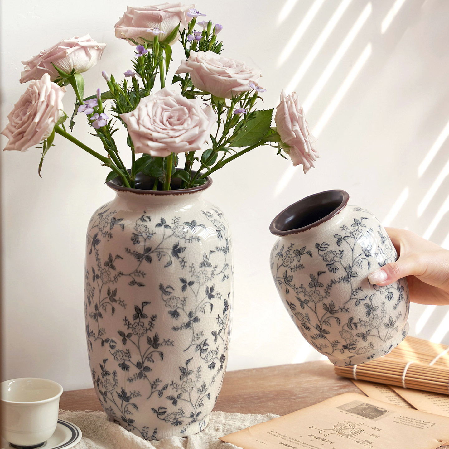 古典创意水墨设计复古陶瓷花瓶水培插花客厅酒店装饰品摆件新中式,淘宝优惠券,粉丝福利购,淘宝优惠卷