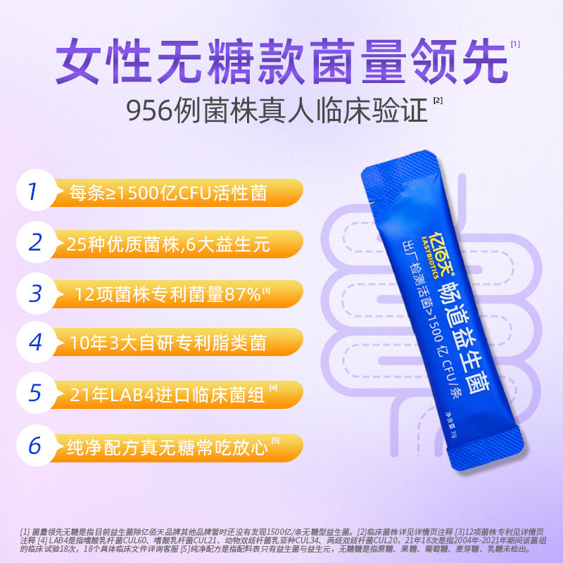 亿佰天无糖女性益生菌肠胃肠道大人成人孕妇30000亿活菌调理粉C