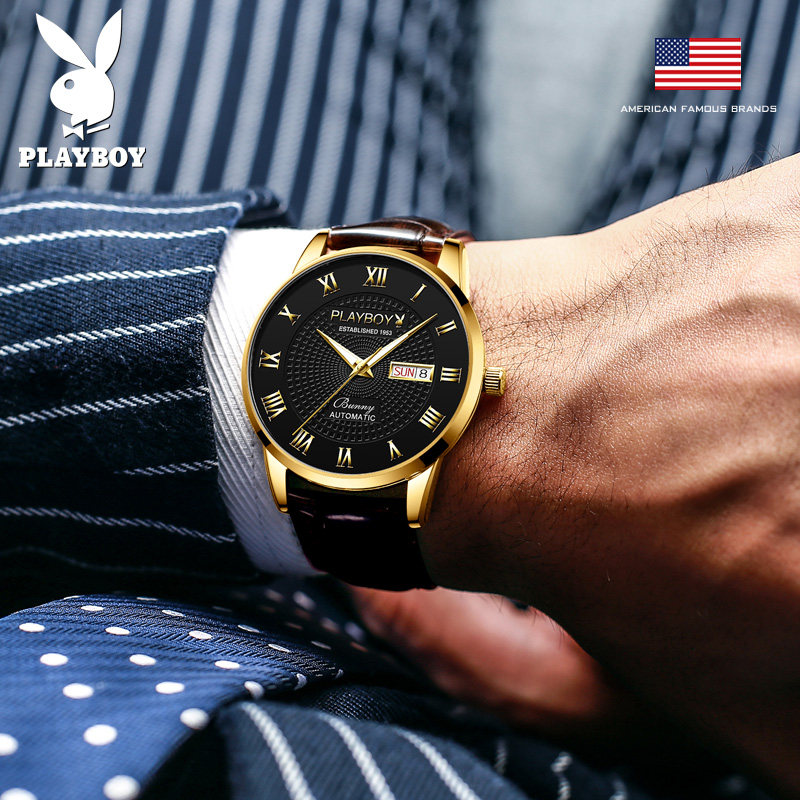 花花公子瑞士男士全自动镂空机械表 轩思尼国产腕表