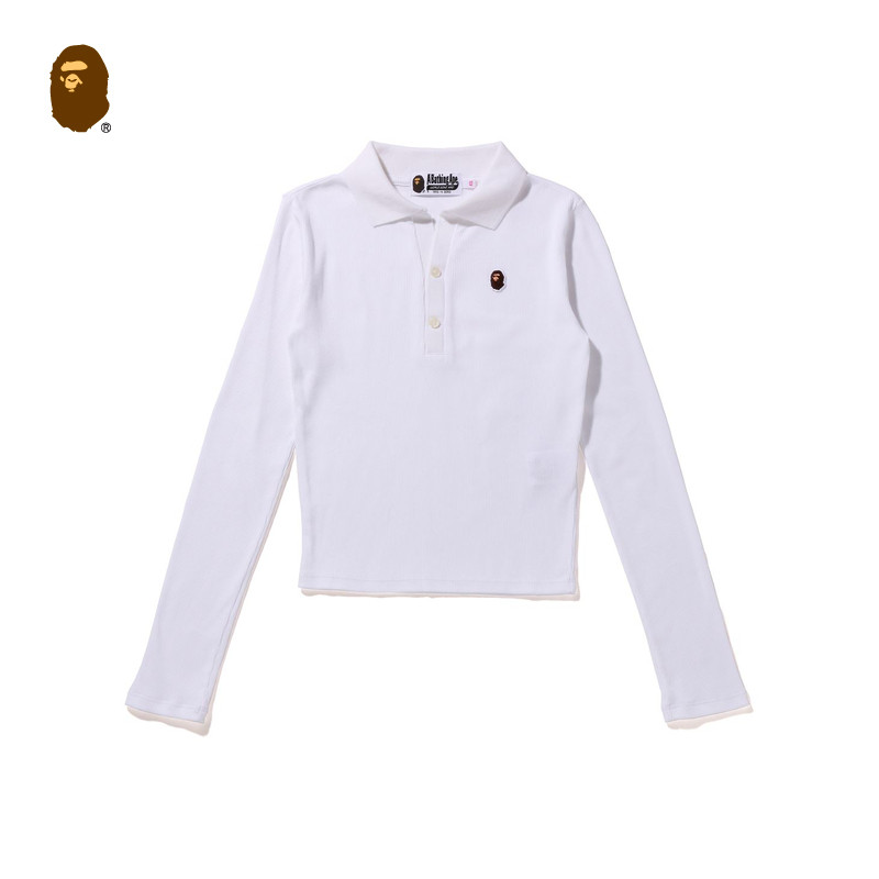 BAPE女装秋冬猿人刺绣徽章纯色长袖POLO衫212001J,淘宝优惠券,粉丝福利购,淘宝优惠卷