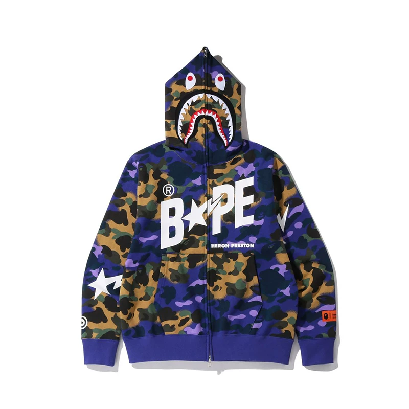 Кепка-куртка худи с принтом BAPE P under-name мужская летняя надпись акул звезды Man Yin проколотая cap sweater jacket 115902i