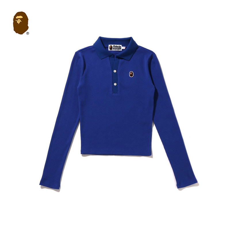 BAPE女装秋冬猿人刺绣徽章纯色长袖POLO衫212001J,淘宝优惠券,粉丝福利购,淘宝优惠卷