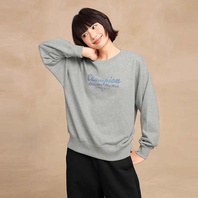 Champion冠军卫衣女2025秋季新款印花logo休闲宽松圆领套头上衣潮