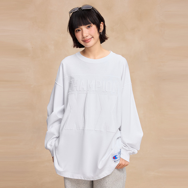 Champion冠军T恤男25秋季新款印花纯棉打底衫休闲圆领长袖上衣女,淘宝优惠券,粉丝福利购,淘宝优惠卷