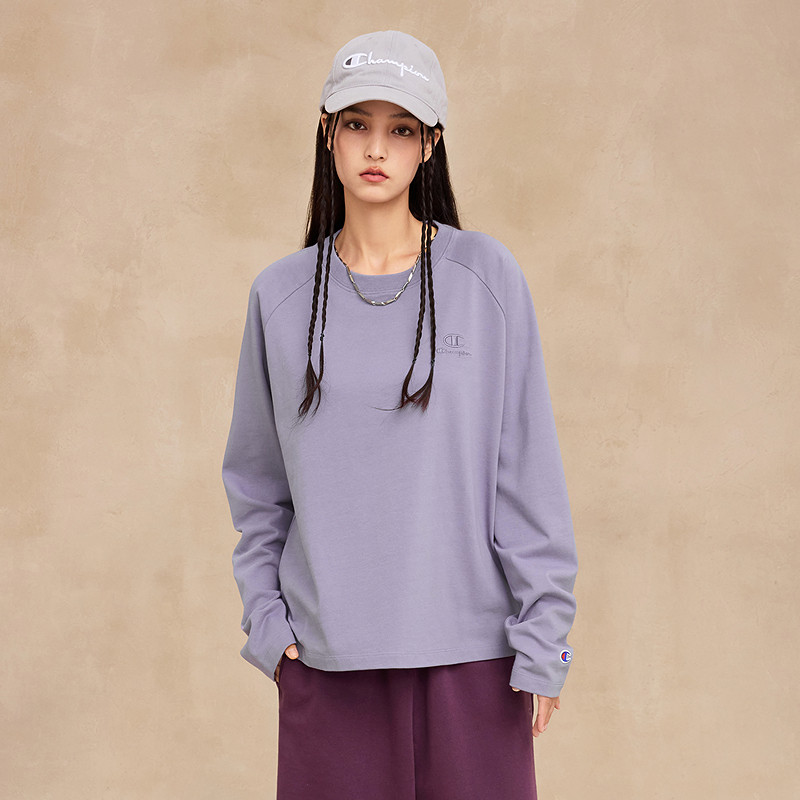Champion冠军T恤女25秋季新款纯棉打底衫插肩袖圆领休闲长袖上衣,淘宝优惠券,粉丝福利购,淘宝优惠卷