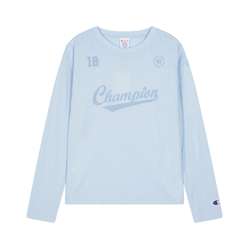 Champion冠军T恤女26春季新款印花草写logo休闲宽松长袖圆领上衣,淘宝优惠券,粉丝福利购,淘宝优惠卷