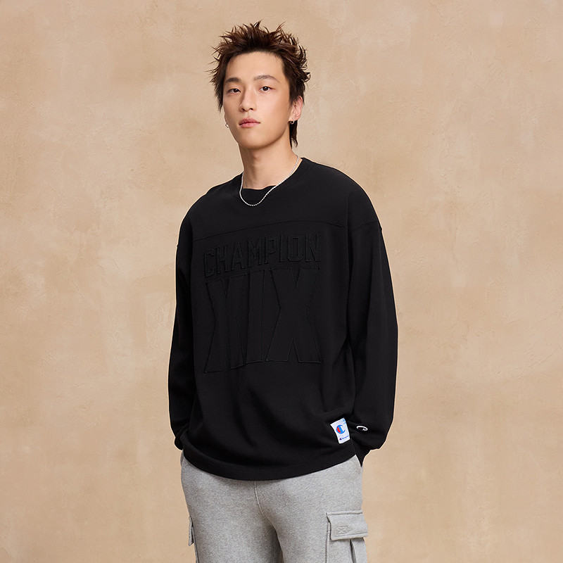 Champion冠军T恤男25秋季新款印花纯棉打底衫休闲圆领长袖上衣女,淘宝优惠券,粉丝福利购,淘宝优惠卷