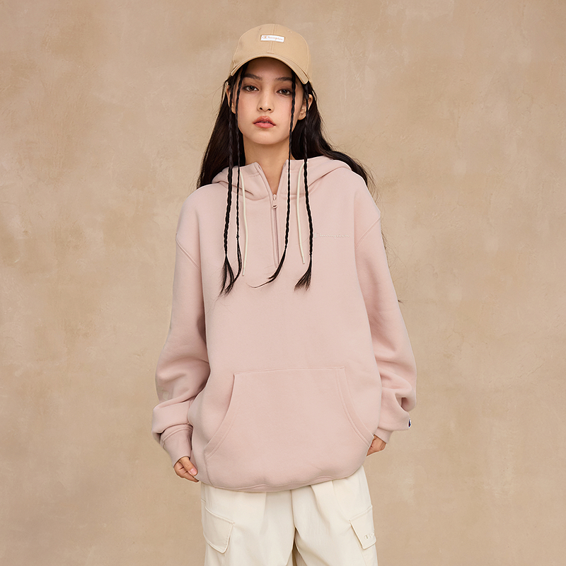 Champion冠军卫衣女2025冬季新款情侣休闲加绒半拉链连帽上衣男 - 图3