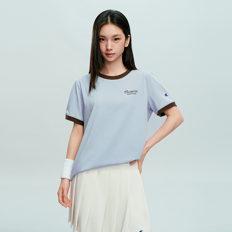 Champion冠军T恤女2026夏季新款印花logo撞色休闲圆领短袖上衣潮