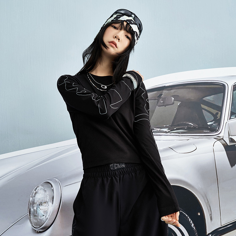 Champion冠军短款T恤女2025秋季新款街头朋克风纯棉长袖休闲上衣,淘宝优惠券,粉丝福利购,淘宝优惠卷