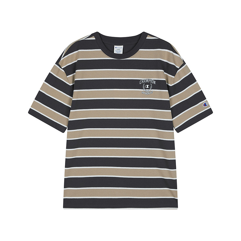 Champion冠军T恤男2026春季新款纯棉条纹休闲圆领宽松短袖上衣女,淘宝优惠券,粉丝福利购,淘宝优惠卷