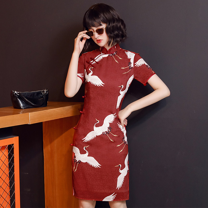 国潮旗袍改良2021年新款新娘连衣裙 抹茶菲尔旗袍