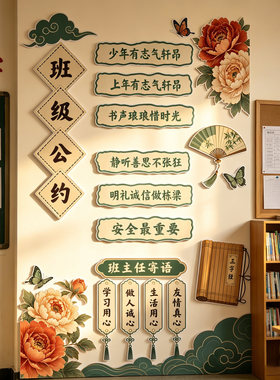 国潮风班级公约励志标语墙贴