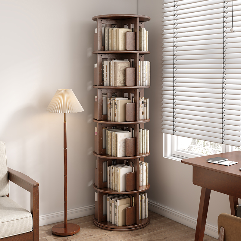 全实木旋转书架360度书柜家用落地可移动客厅置物架简易儿童书柜