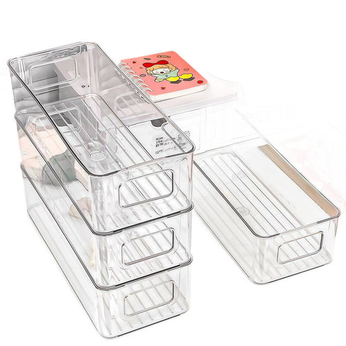 桌面宿舍收纳盒长条窄长型长方形亚克力透明杂物小物件抽屉分隔盒 - 图3