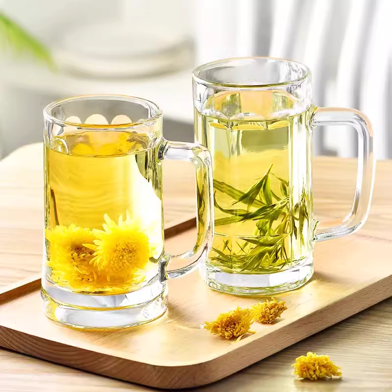 青苹果家用玻璃杯带把手啤酒杯透明大号扎啤杯加厚耐热喝水泡茶杯,淘宝优惠券,粉丝福利购,淘宝优惠卷