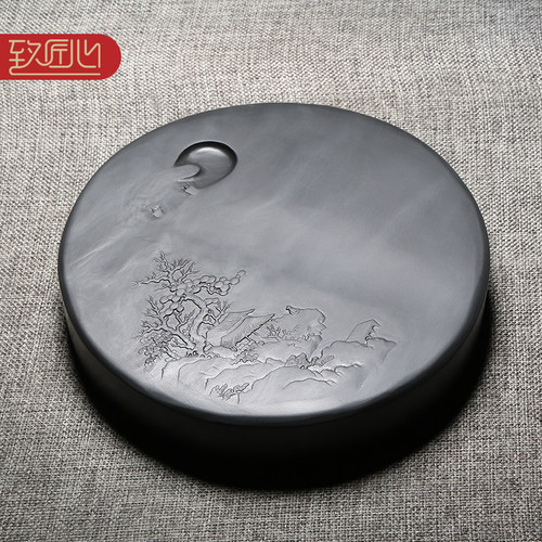 名师作品歙砚眉纹砚石手工雕刻砚台原石天然龙尾砚并肩端砚收藏礼品送礼佳品高档实用老坑砚台孤帆远影碧空尽 - 图1