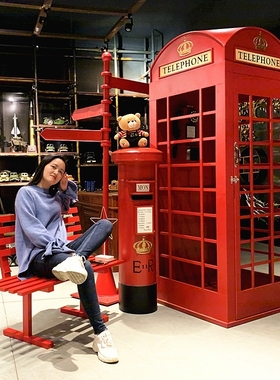 复古邮箱模型邮筒邮政铁艺装饰英国道具摄影店铺立式英伦摆件酒吧