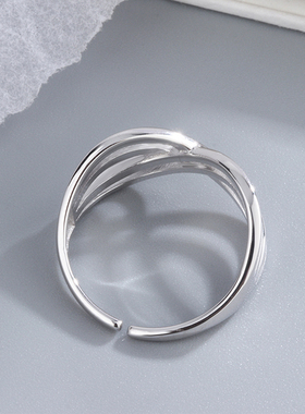 纯银复古风立体交叉开口戒指