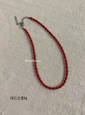 韩国红色珊瑚扁珠叠戴蘑菇项链