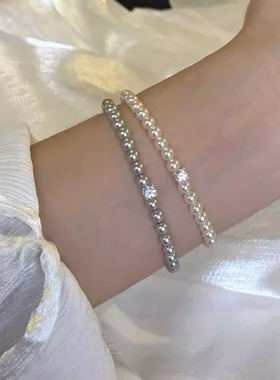 925纯银施华洛珍珠锆石方糖手链