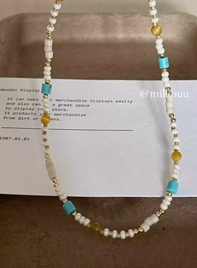 夏日白色系天然石小米珠串珠项链