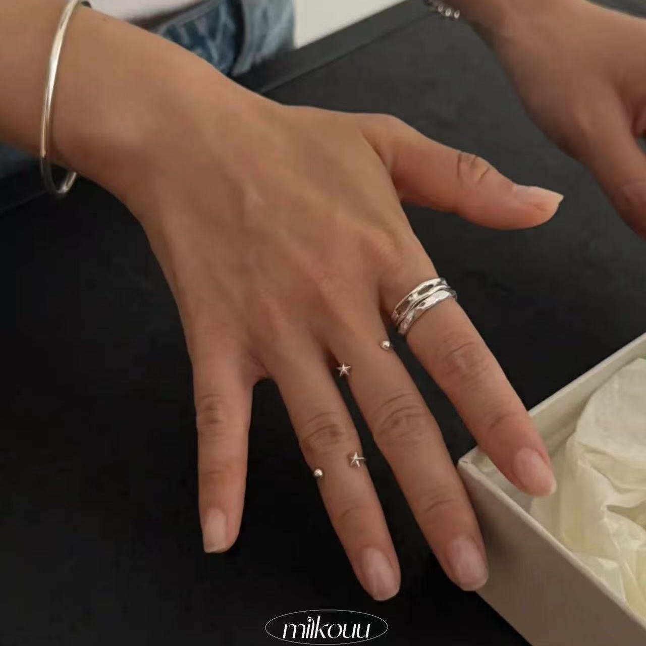 Korean sterling silver star open ring joint ring