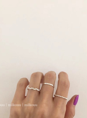 韩国纯银简约极细麻花素圈戒指