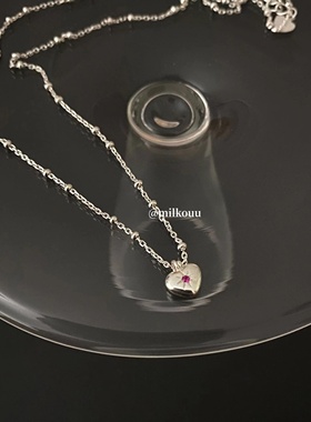 韩国925银珠珠链粉色钻爱心项链