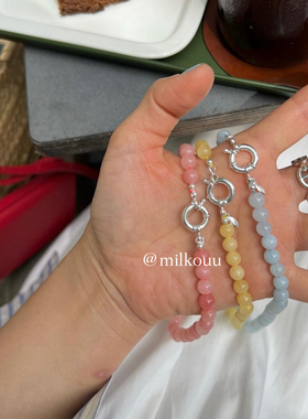 韩国清新夏日纯银天然石串珠项链