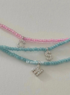 纯银字母定制款爱心吊坠串珠项链