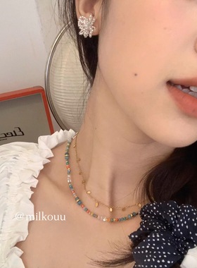 多巴胺天然原石彩色串珠项链