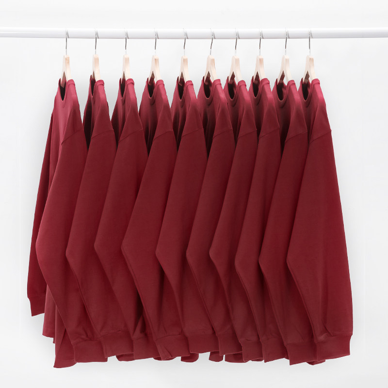 茶觅车厘子红长袖250g酒红色女t恤 荼觅T恤