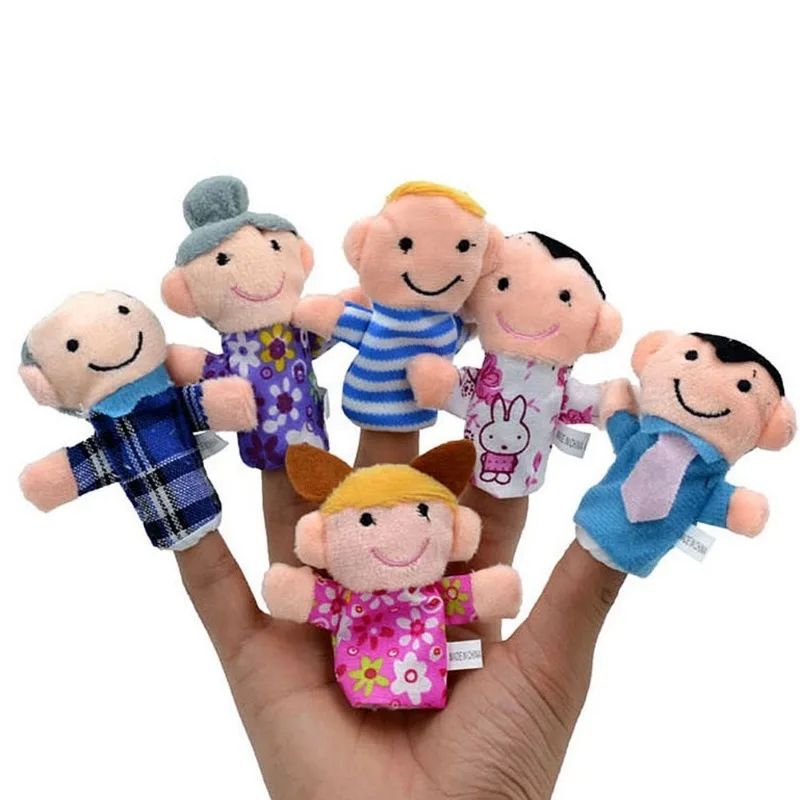6PCS Cartoon Animal Family Finger Puppet Soft Plush Toys Rol - 图0
