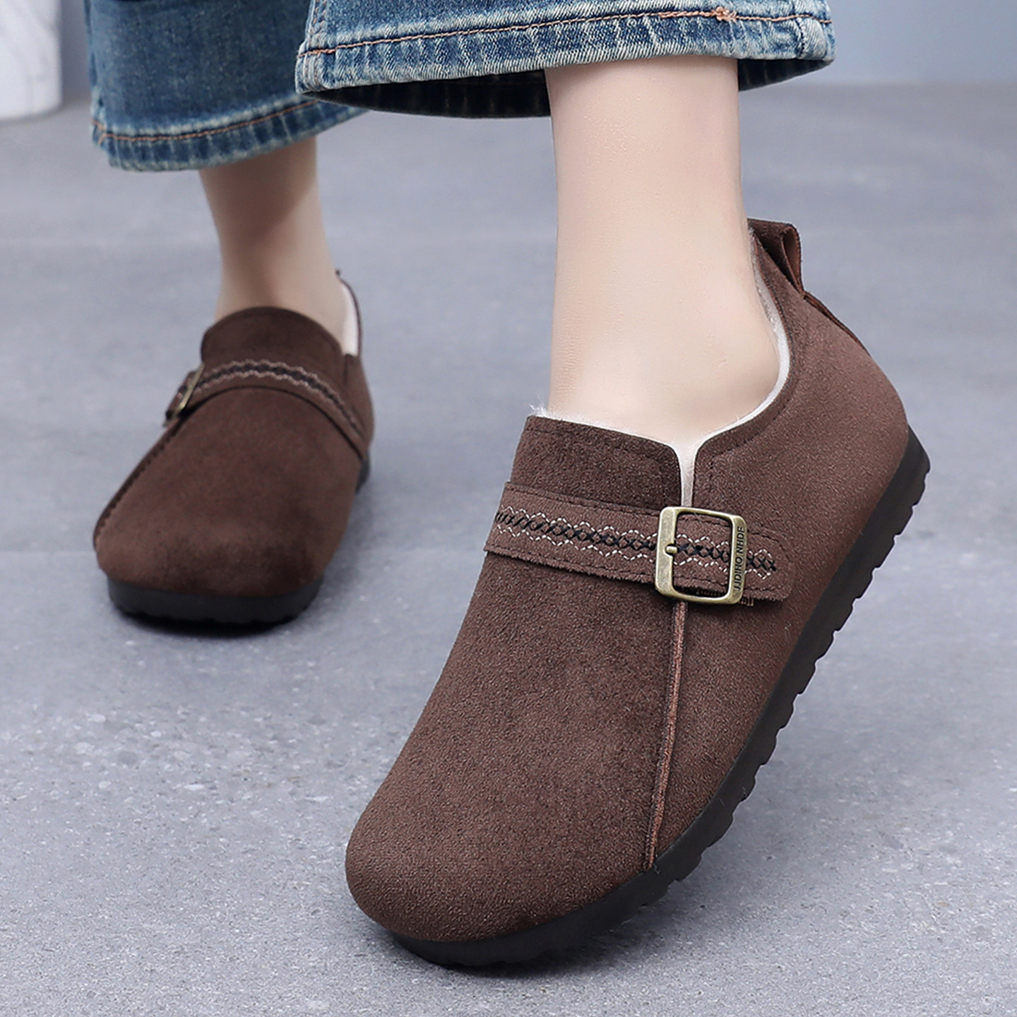 加绒勃肯鞋女冬季2025新款保暖豆豆鞋老北京布鞋棉鞋工作鞋一脚蹬,淘宝优惠券,粉丝福利购,淘宝优惠卷