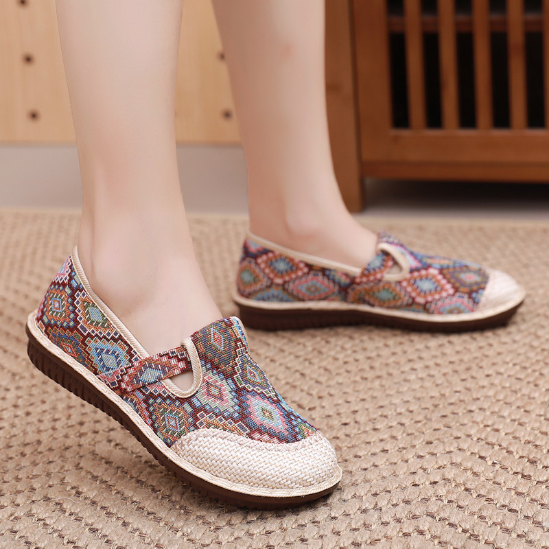 老北京亚麻布鞋女新款复古民族风妈妈鞋厚底拖鞋软底绣花鞋一脚蹬,淘宝优惠券,粉丝福利购,淘宝优惠卷