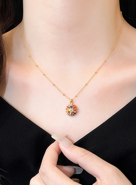 古里雅彩色锆石花朵项链高级感
