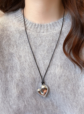 古里雅银色爱心毛衣链高级感