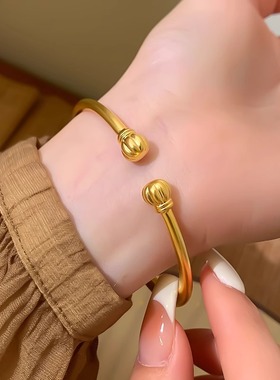 可调节高级感莲花沙金开口手镯